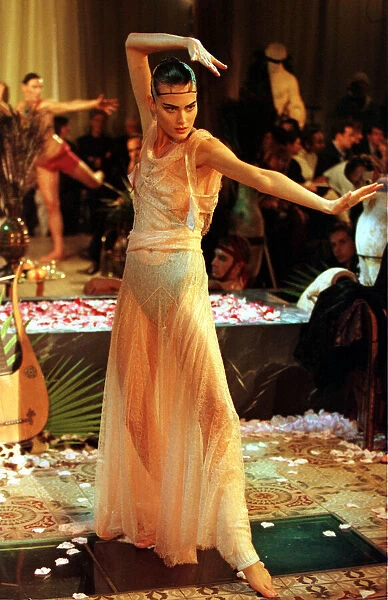John Galliano fashion show Paris October 1998 Model wearing a cheer white Egyptian