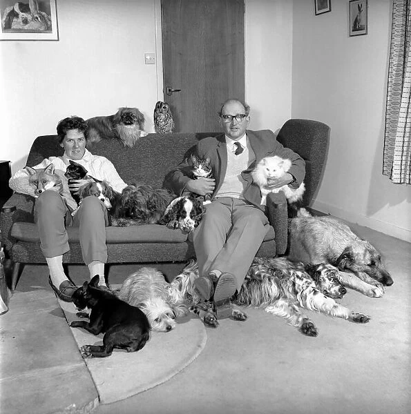 John Holmes seen here with his wife and surrounded by all his pets, which includes dogs