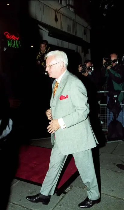 Framed Print : John Inman Actor July 1998 Arriving at sticky Fingers resturant