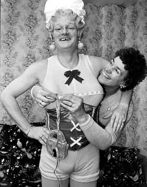 John Inman gets fitted for his role in Mother Goose at the Empire Theatre, Liverpool