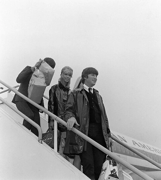 John Lennon, Patti Boyd and George Harrison 26 May 1964 at Heathrow Airport
