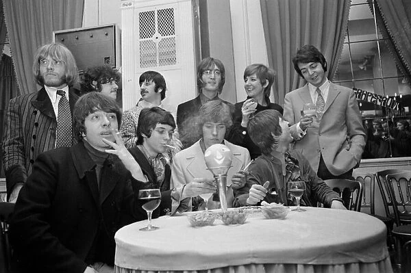 John Lennon and Ringo Starr with Cilla Black, Rolling Stone Brian Jones (far right
