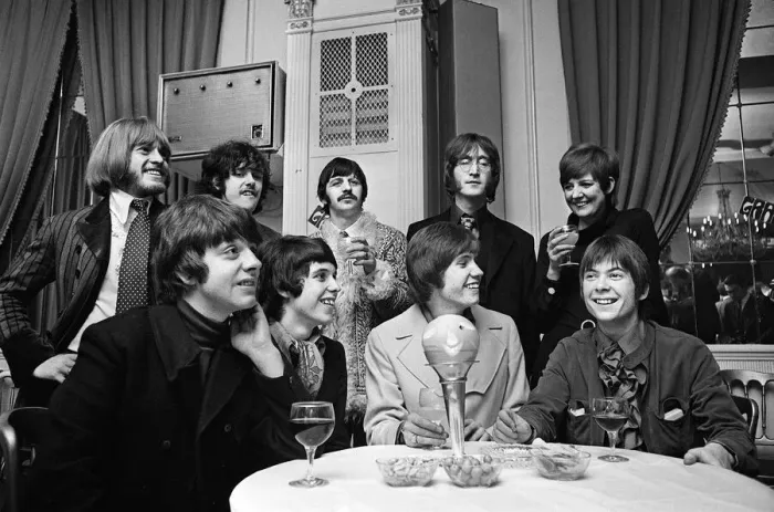 Framed Print : John Lennon and Ringo Starr with Cilla Black, Rolling Stone Brian Jones (far right Framed Print : John Lennon and Ringo Starr with Cilla Black, Rolling Stone Brian Jones (far right
