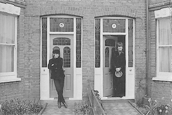 John Lennon & Ringo Starr outside their fictional address in Ailsa Avenue, Twickenham