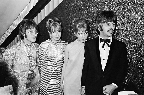 John Lennon with wife Cynthia and Ringo Starr with Maureen arriving at the film premiere