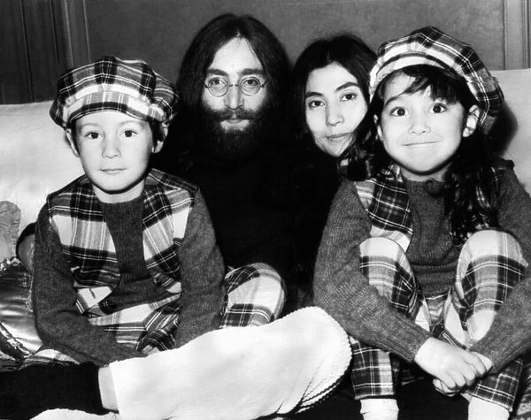John Lennon and Yoko Ono in Edinburgh with Julian and Kyoko. July 1969