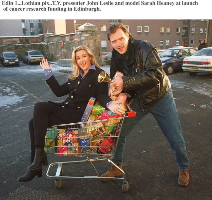 Framed Print : John Leslie TV Presenter and model Sarah Heaney in a shopping trolley car park Framed Print : John Leslie TV Presenter and model Sarah Heaney in a shopping trolley car park