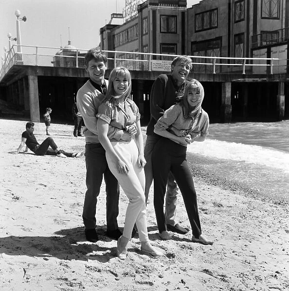 John Leyton and Mike Sarne with Janette and Suzanne Baker on the set of '