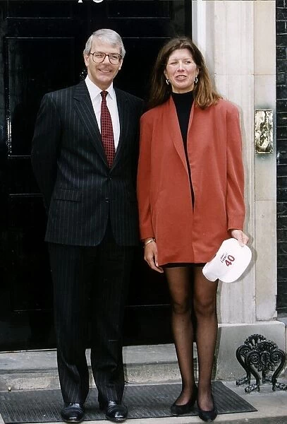 John Major Conservative MP Prime Minister standing outside 10 Dowwning St with Rebecca