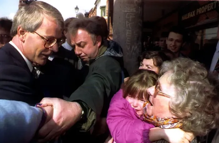 Framed Print : John Major Conservative Prime Minister on Election Campaign in Yarm Market