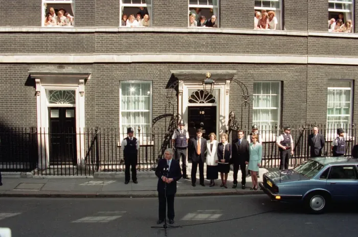 Framed Print : John Major, former Conservative Prime Minister leaves number 10 Downing Street after