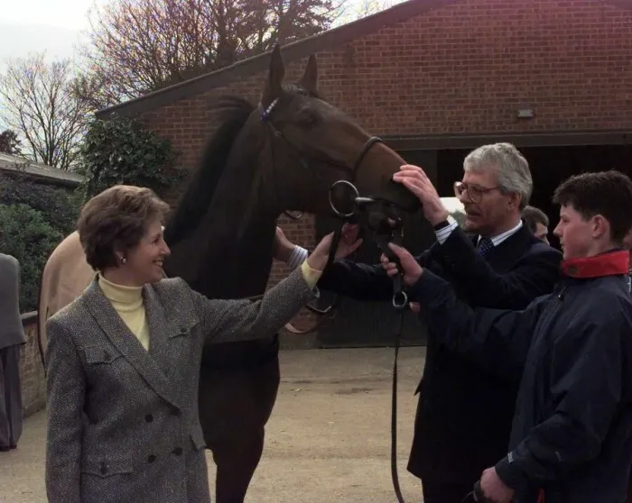 Framed Print : John Major MP Conservative Prime Minister with wife (L) Norma and horse Poteen Framed Print : John Major MP Conservative Prime Minister with wife (L) Norma and horse Poteen
