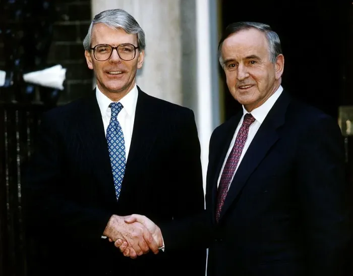 Framed Print : John Major MP Prime Minister shakes hands with Irish Prime Minister Albert Reynolds Framed Print : John Major MP Prime Minister shakes hands with Irish Prime Minister Albert Reynolds