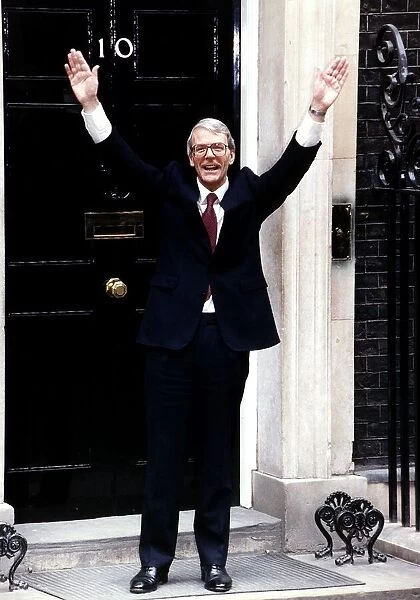 John Major Prime Minister celebrating victory outside 10 Downing Street 1992