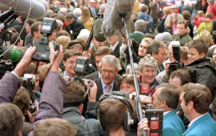Framed Print : John Major Prime Minister is mobbed by the media during a visit to Perth