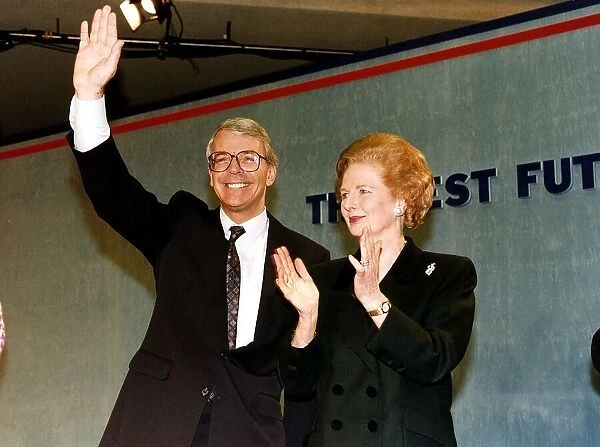 John Major Prime Minister and former Prime Minister Margaret Thatcher at the Tory Rally