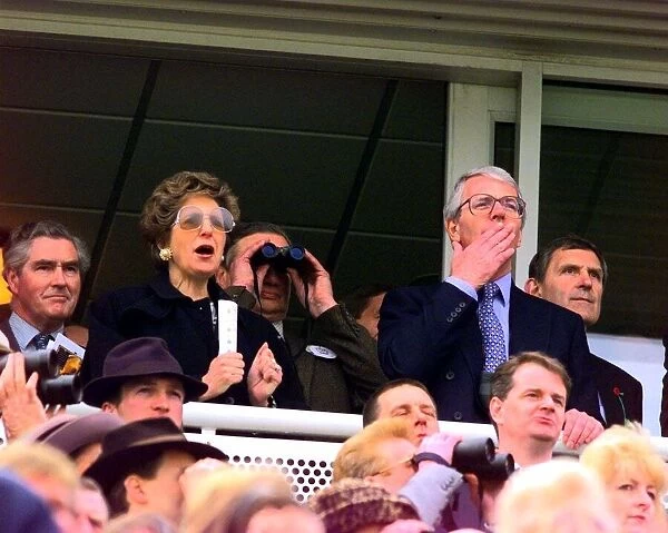 John Major Prime Minister and wife Norma getting excited as they watch the April 1997