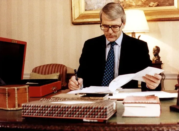 Framed Print : John Major the Prime Minister working in his study at Number 10 Downing Street 1992