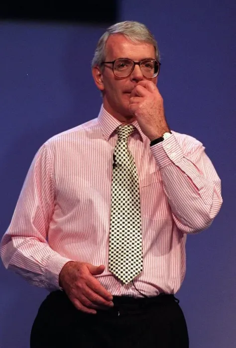 Framed Print : John Major scratching his upper lip with left hand during speech at conference Framed Print : John Major scratching his upper lip with left hand during speech at conference