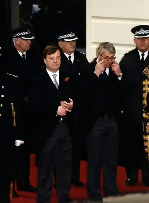 Framed Print : John Major seen here wiping his eyes with Kenneth Clarke at Victoria Station Framed Print : John Major seen here wiping his eyes with Kenneth Clarke at Victoria Station
