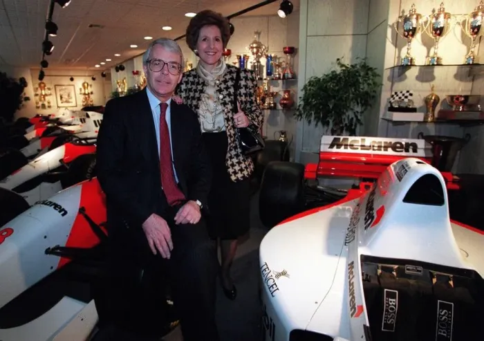 Framed Print : John Major and wife Norma visiting the headquarters of McLaren motor racing team Framed Print : John Major and wife Norma visiting the headquarters of McLaren motor racing team