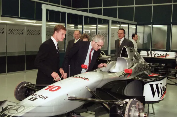 Framed Print : John Major and wife Norma visiting the headquarters of McLaren motor racing team during Framed Print : John Major and wife Norma visiting the headquarters of McLaren motor racing team during