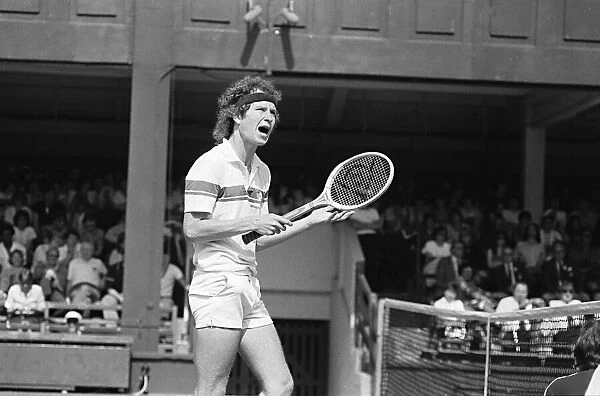 John McEnroe arguing with the umpire on the first day of Wimbledon 1981