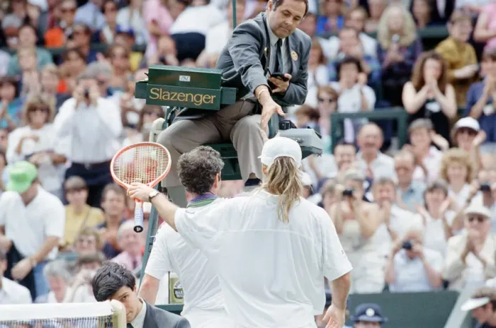 Framed Print : John McEnroe v Andre Agassi, Wimbledon Mens Semi-Final, Lawn Tennis Club, Wimbledon Framed Print : John McEnroe v Andre Agassi, Wimbledon Mens Semi-Final, Lawn Tennis Club, Wimbledon