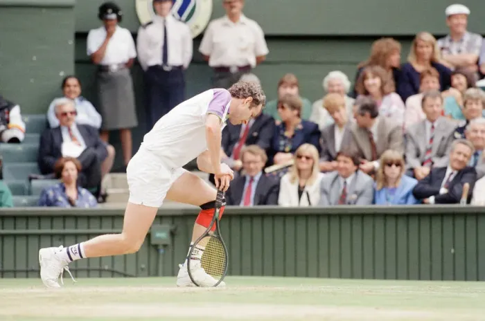 Framed Print : John McEnroe v Andre Agassi, Wimbledon Mens Semi-Final, Lawn Tennis Club, Wimbledon Framed Print : John McEnroe v Andre Agassi, Wimbledon Mens Semi-Final, Lawn Tennis Club, Wimbledon
