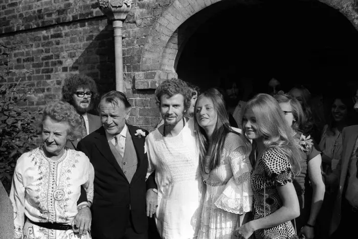 Framed Print : John Mills with his wife at the wedding of his son Jonathan to Christine Twaites