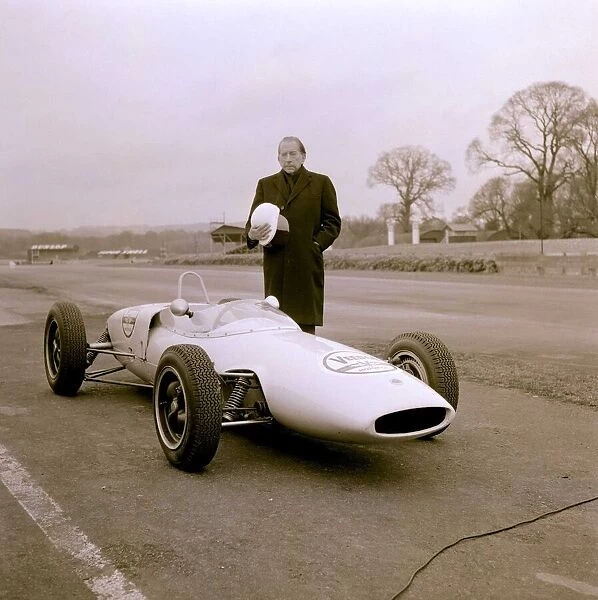 John Paul Getty oil Baron trying out a racing car A Lotis Junior Formula at the Goodwood