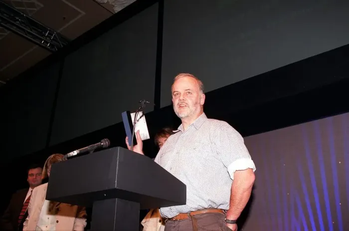 Framed Print : John Peel the DJ receives his award at the Sony Radio Awards Framed Print : John Peel the DJ receives his award at the Sony Radio Awards