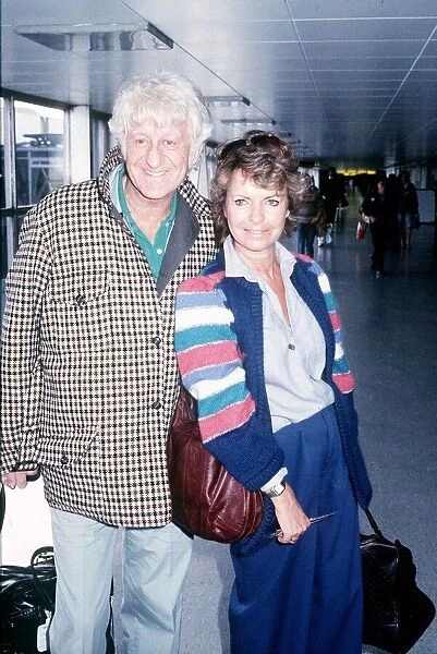 John Pertwee actor and wife Ingeborg at airport January 1983 Dbase MSI