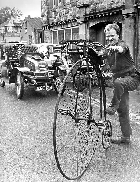 John Potter in from of his Kirby Stephen Museum with a penny farthing