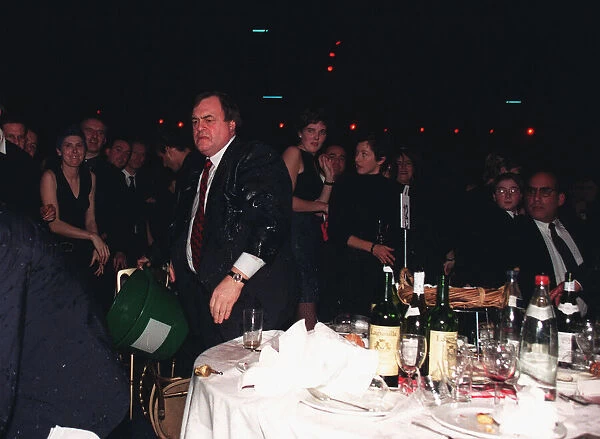 John Prescott at the Brit awards February 1998 after being soaked with ice by