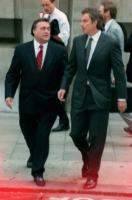 Framed Print : John Prescott Deputy PM with Tony Blair PM July 1999 as they arrive together Framed Print : John Prescott Deputy PM with Tony Blair PM July 1999 as they arrive together