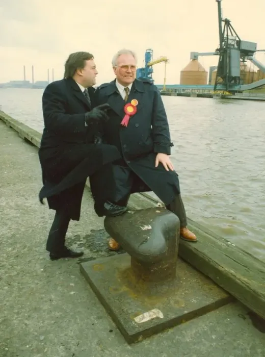 Framed Print : John Prescott with Ronnie Campbell on the river at Blyth Framed Print : John Prescott with Ronnie Campbell on the river at Blyth