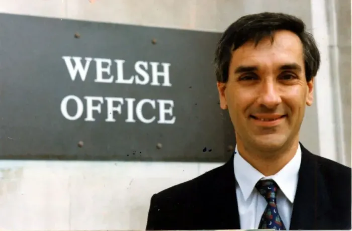 Framed Print : John Redwood - The Secretary of State for Wales pictured outside the Welsh Office in Framed Print : John Redwood - The Secretary of State for Wales pictured outside the Welsh Office in