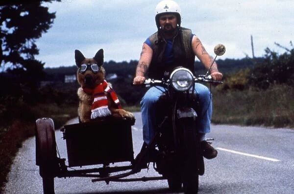 John Smith and dog Shane on motorbike and sidecar circa 1995