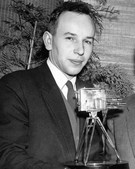 Framed Print : John Surtees with his BBC Sports Personality Trophy December 1959 Framed Print : John Surtees with his BBC Sports Personality Trophy December 1959