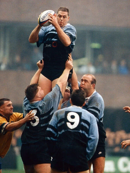 John Wakeford wins a lineout. Cardiff v Bath. 16th November 1996