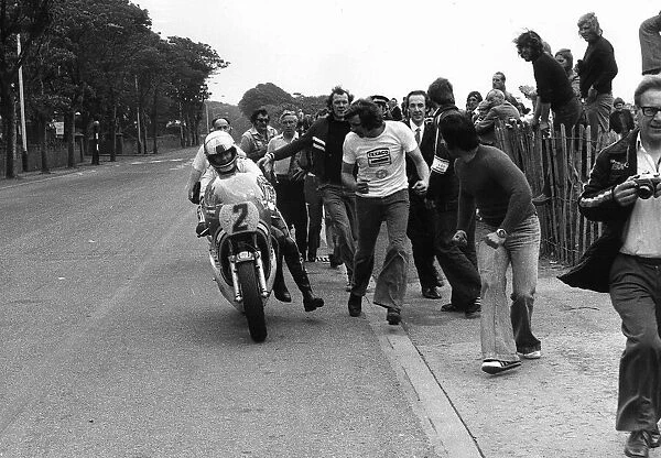 John Williams runs out of fuel on the last mile in the 1976 TT 500cc Race He then had to