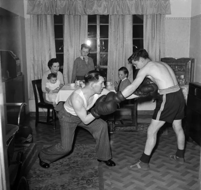 Framed Print : Johnnie Beveridge (Right) seen here training with manager. Billy Rome. March 1953 D1410 Framed Print : Johnnie Beveridge (Right) seen here training with manager. Billy Rome. March 1953 D1410