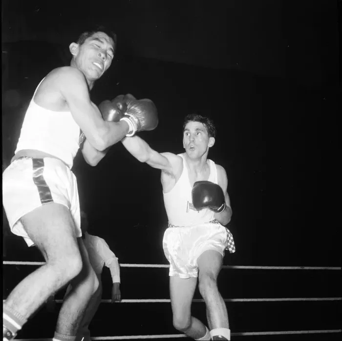 Framed Print : Johnny Cesspooch USA v Peter Benneyworth England seen here at a Amateur Boxing contest Framed Print : Johnny Cesspooch USA v Peter Benneyworth England seen here at a Amateur Boxing contest