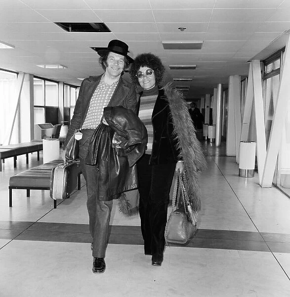 Johnny Dankworth and Cleo Laine departing Heathrow Airport for New York. 24th April 1973