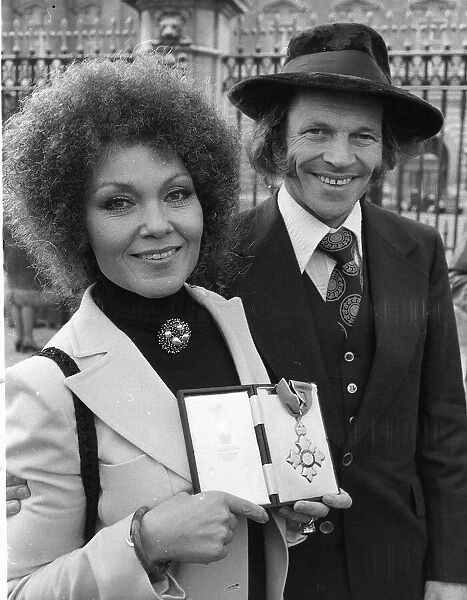 Johnny Dankworth jazz musician with his CBE and wife Cleo Laine 1974