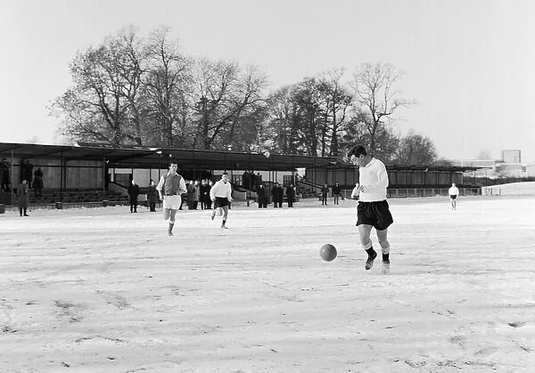 Johnny Haynes training with Fulham Reserves at Leatherhead FC in the snow