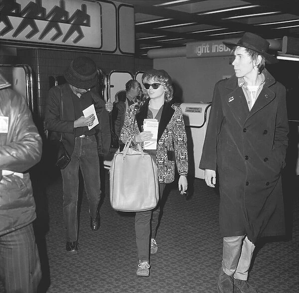 Johnny Rotten of the Sex Pistols January 1978 leaving Heathrow Airport for Miami