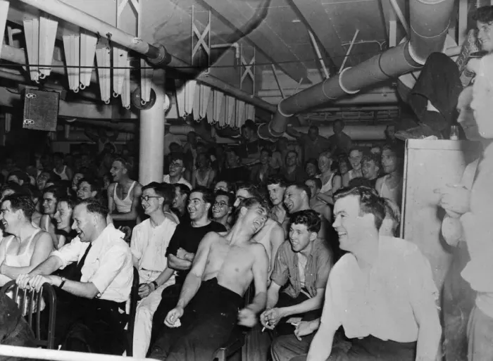 Framed Print : A joke appreciated by all of the ships crew of HMS Queen during a ships concert party