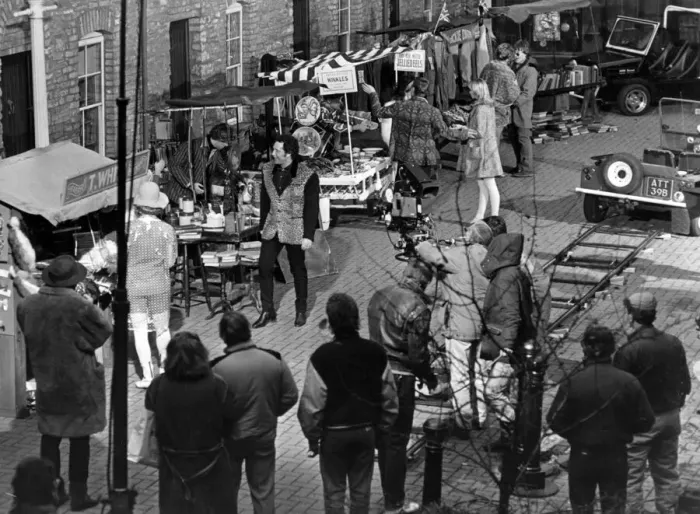 Framed Print : Jones Court off Womanby Street, central Cardiff, was turned into a market scene in